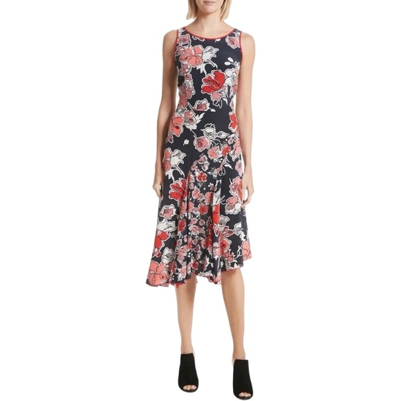GREY Jason Wu Floral Silk Asymmetrical Sleeveless Midi Dress - Picture 1 of 13